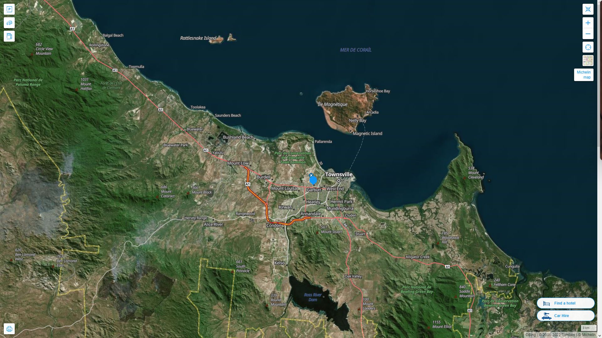 Townsville Highway and Road Map with Satellite View